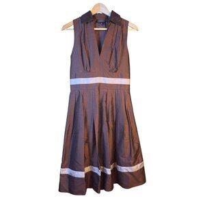 Adrianna Papell Fit & Flare Dress Sz 6 Sleeveless Silk Blend Taupe Brown Vintage